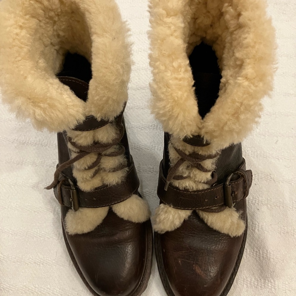 Ralph Lauren Polo Sportsman leather shearling boots.